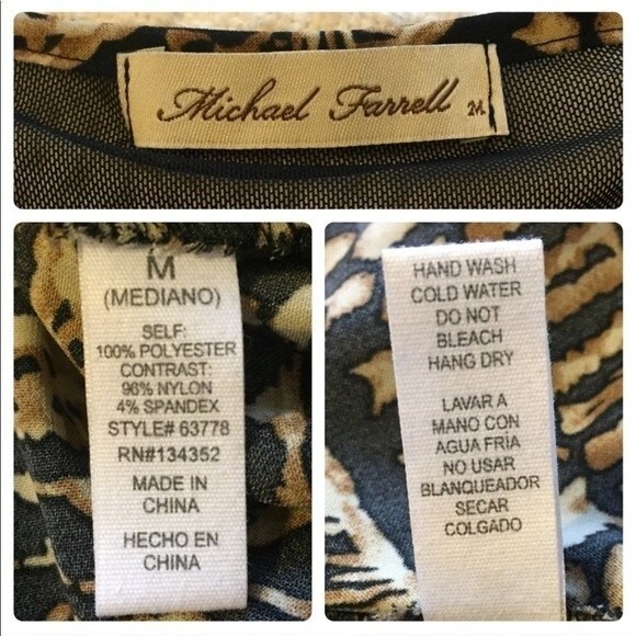 Michael Farrell Dress Black & Tan Southwest Print High Low Mesh Racer Back Midi - Picture 4 of 4